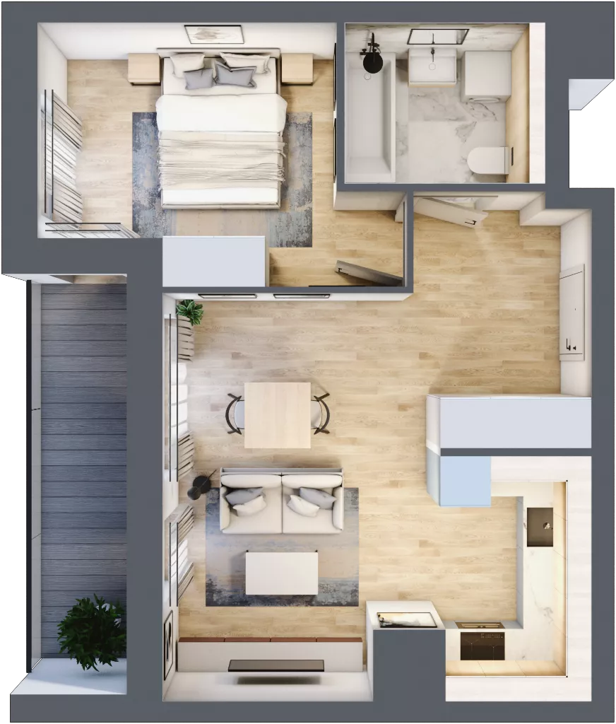2 pokoje, mieszkanie 43,66 m², piętro 4, oferta nr 1A.4.42, Nowa Francuska IIB, Katowice, Osiedle Paderewskiego-Muchowiec, Muchowiec, ul. Szybowcowa