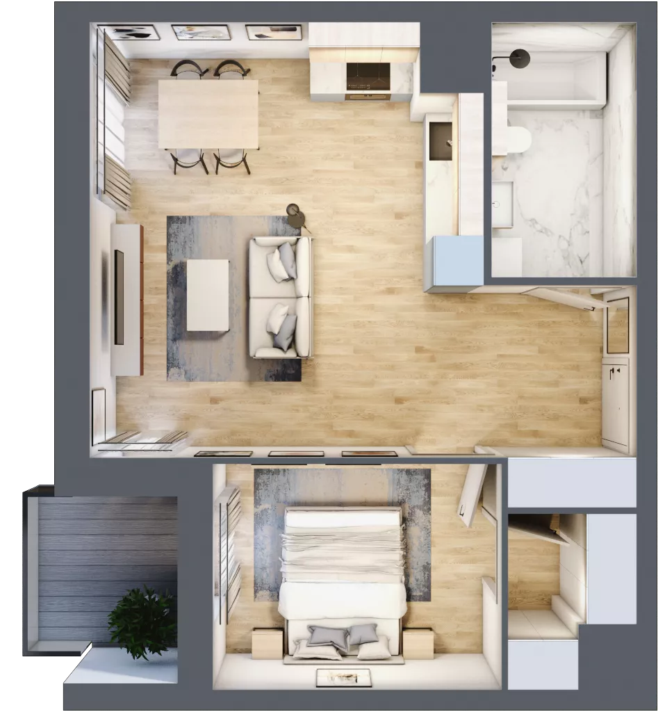 2 pokoje, mieszkanie 47,10 m², piętro 1, oferta nr 1A.1.14, Nowa Francuska IIB, Katowice, Osiedle Paderewskiego-Muchowiec, Muchowiec, ul. Szybowcowa