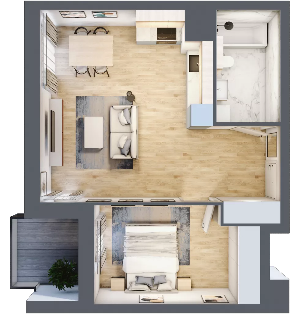 2 pokoje, mieszkanie 46,65 m², piętro 3, oferta nr 1B.3.107, Nowa Francuska IIB, Katowice, Osiedle Paderewskiego-Muchowiec, Muchowiec, ul. Szybowcowa
