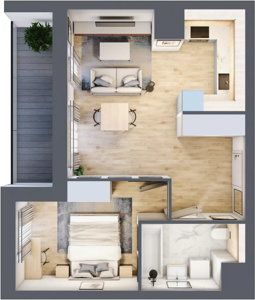 2 pokoje, mieszkanie 42,96 m², piętro 2, oferta nr 1A.2.23, Nowa Francuska IIB, Katowice, Osiedle Paderewskiego-Muchowiec, Muchowiec, ul. Szybowcowa