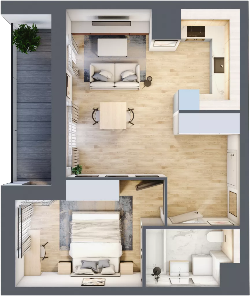 2 pokoje, mieszkanie 44,97 m², piętro 6, oferta nr 1A.6.61, Nowa Francuska IIB, Katowice, Osiedle Paderewskiego-Muchowiec, Muchowiec, ul. Szybowcowa