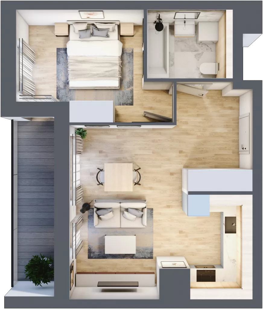 2 pokoje, mieszkanie 43,75 m², piętro 6, oferta nr 1A.6.60, Nowa Francuska IIB, Katowice, Osiedle Paderewskiego-Muchowiec, Muchowiec, ul. Szybowcowa