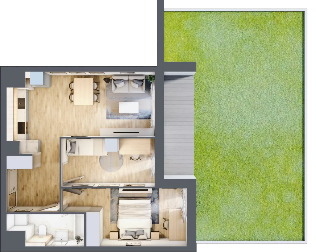 3 pokoje, mieszkanie 56,55 m², parter, oferta nr 1A.0.01, Nowa Francuska IIB, Katowice, Osiedle Paderewskiego-Muchowiec, Muchowiec, ul. Szybowcowa