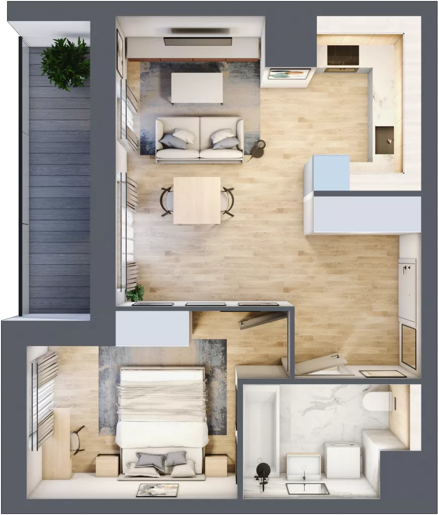 2 pokoje, mieszkanie 44,27 m², piętro 8, oferta nr 1A.8.75, Nowa Francuska IIB, Katowice, Osiedle Paderewskiego-Muchowiec, Muchowiec, ul. Szybowcowa