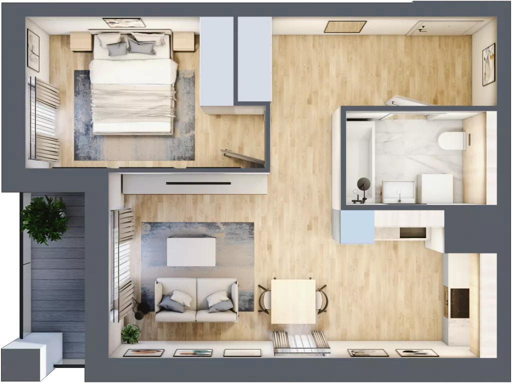 2 pokoje, mieszkanie 44,46 m², piętro 3, oferta nr 1A.3.30, Nowa Francuska IIB, Katowice, Osiedle Paderewskiego-Muchowiec, Muchowiec, ul. Szybowcowa