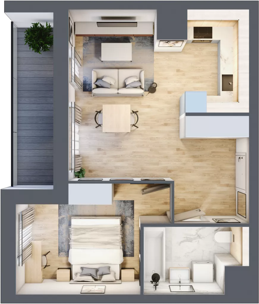 2 pokoje, mieszkanie 44,27 m², piętro 6, oferta nr 1A.6.59, Nowa Francuska IIB, Katowice, Osiedle Paderewskiego-Muchowiec, Muchowiec, ul. Szybowcowa