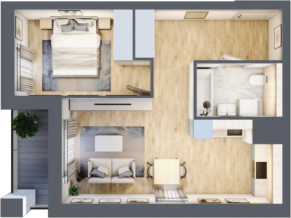 2 pokoje, mieszkanie 44,46 m², piętro 1, oferta nr 1A.1.12, Nowa Francuska IIB, Katowice, Osiedle Paderewskiego-Muchowiec, Muchowiec, ul. Szybowcowa