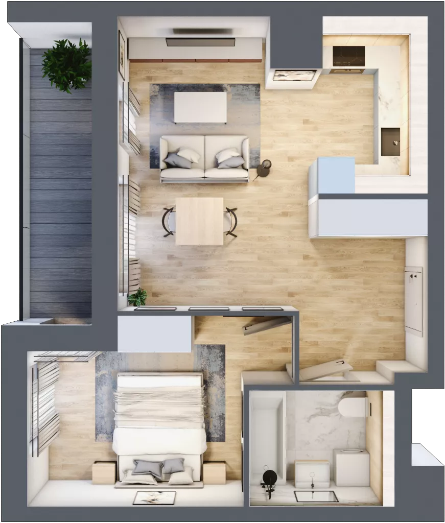 2 pokoje, mieszkanie 42,38 m², piętro 2, oferta nr 1B.2.101, Nowa Francuska IIB, Katowice, Osiedle Paderewskiego-Muchowiec, Muchowiec, ul. Szybowcowa