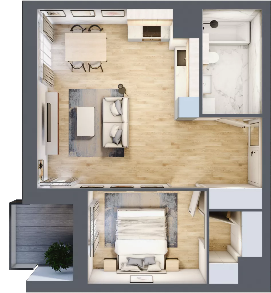 2 pokoje, mieszkanie 48,23 m², piętro 5, oferta nr 1A.5.50, Nowa Francuska IIB, Katowice, Osiedle Paderewskiego-Muchowiec, Muchowiec, ul. Szybowcowa