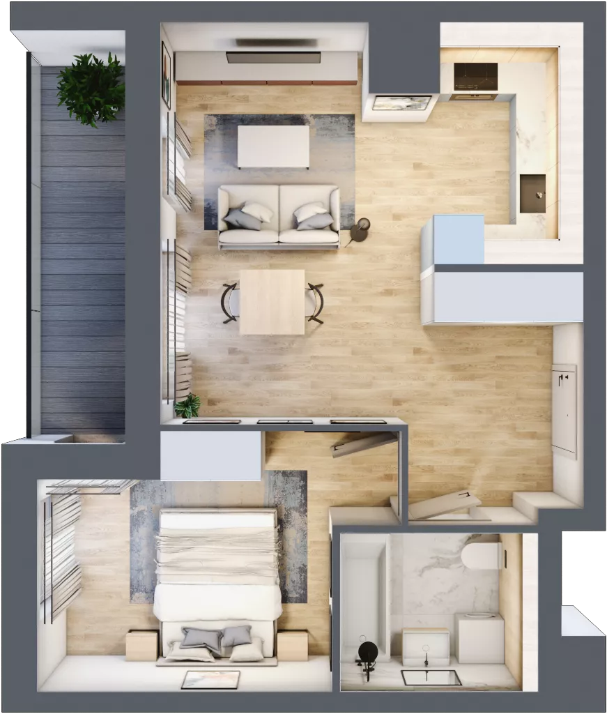 2 pokoje, mieszkanie 43,66 m², piętro 4, oferta nr 1B.4.113, Nowa Francuska IIB, Katowice, Osiedle Paderewskiego-Muchowiec, Muchowiec, ul. Szybowcowa
