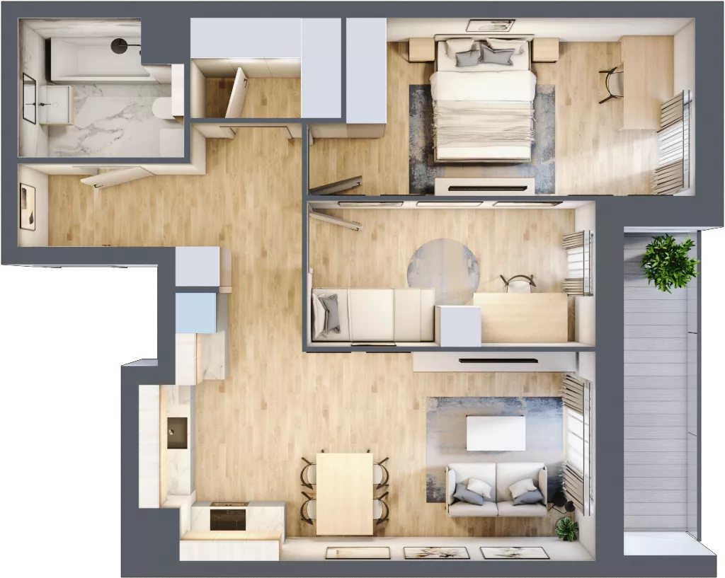 3 pokoje, mieszkanie 62,87 m², piętro 2, oferta nr 1A.2.26, Nowa Francuska IIB, Katowice, Osiedle Paderewskiego-Muchowiec, Muchowiec, ul. Szybowcowa