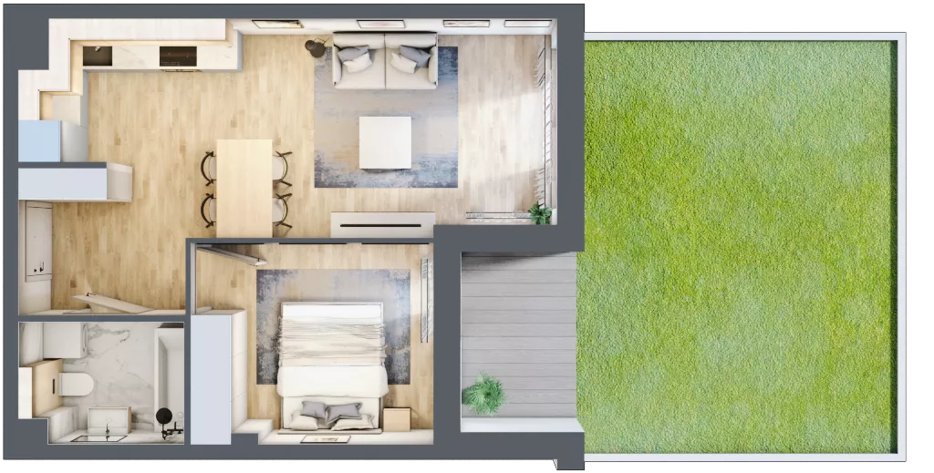 2 pokoje, mieszkanie 40,98 m², parter, oferta nr 1.0.2, Zakątek Harmonia III, Warszawa, Białołęka, Szamocin, ul. Płochocińska