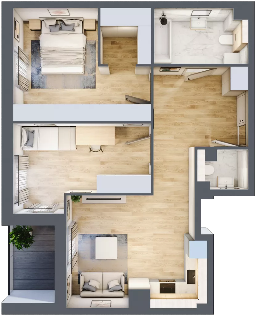 3 pokoje, mieszkanie 66,66 m², piętro 2, oferta nr 1.2.8, Zakątek Harmonia III, Warszawa, Białołęka, Szamocin, ul. Płochocińska