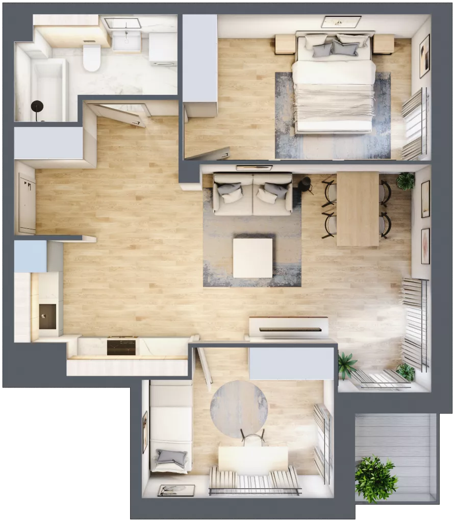 3 pokoje, mieszkanie 59,53 m², piętro 1, oferta nr 1.1.7, Zakątek Harmonia III, Warszawa, Białołęka, Szamocin, ul. Płochocińska