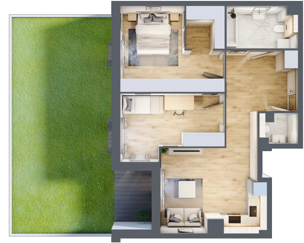 3 pokoje, mieszkanie 66,65 m², parter, oferta nr 1.0.7, Zakątek Harmonia III, Warszawa, Białołęka, Szamocin, ul. Płochocińska