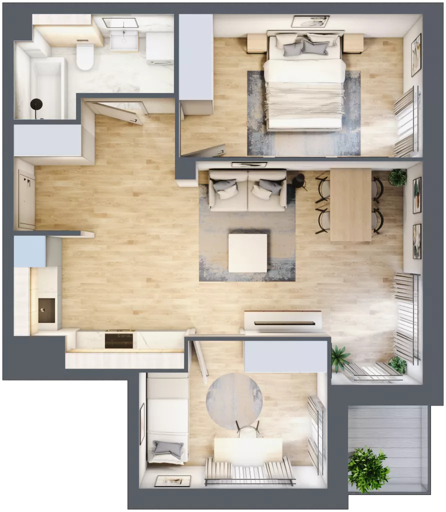 3 pokoje, mieszkanie 59,53 m², piętro 2, oferta nr 1.2.6, Zakątek Harmonia III, Warszawa, Białołęka, Szamocin, ul. Płochocińska
