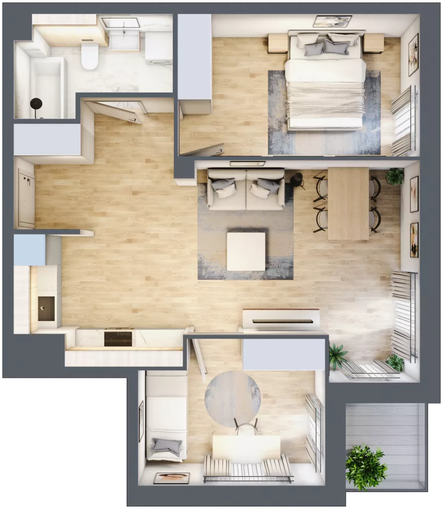 3 pokoje, mieszkanie 59,53 m², piętro 1, oferta nr 3.1.8, Zakątek Harmonia III, Warszawa, Białołęka, Szamocin, ul. Płochocińska