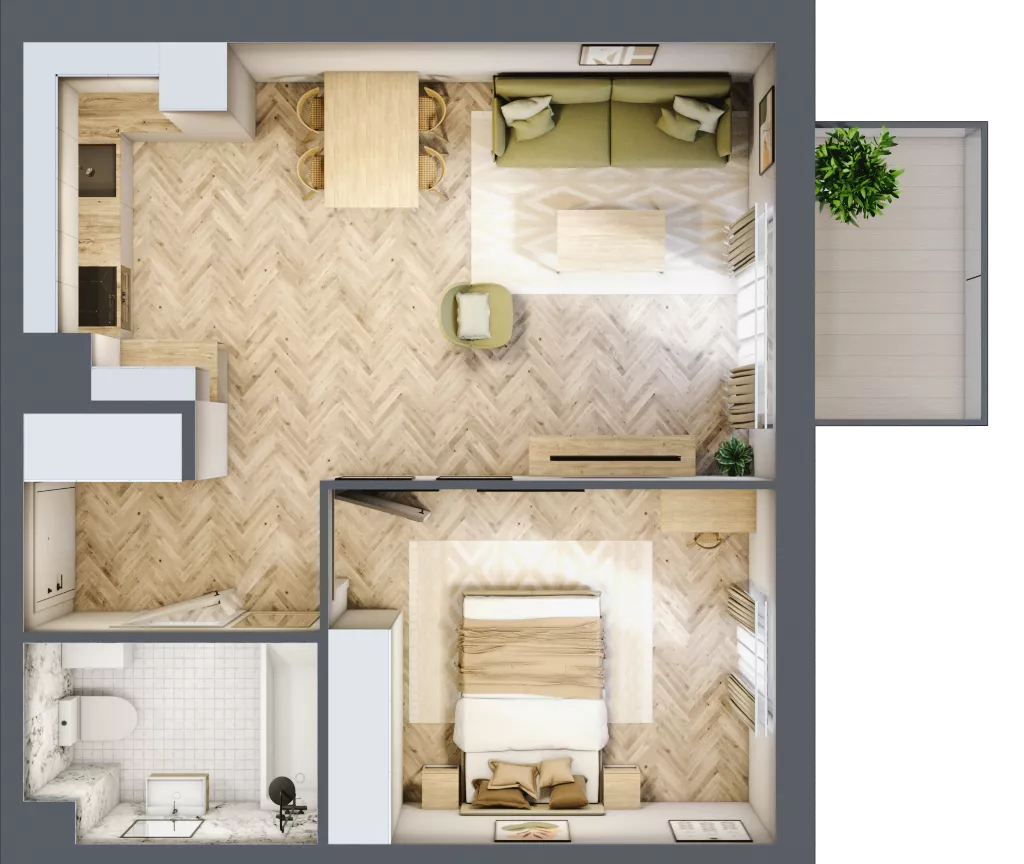 2 pokoje, mieszkanie 45,19 m², piętro 2, oferta nr 1.2.07, Osiedle Rytelska, Gdańsk, Orunia Górna-Gdańsk Południe, ul. Rytelska