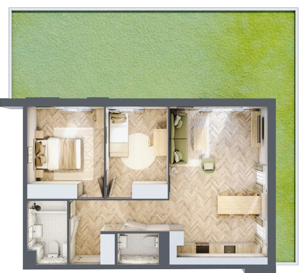3 pokoje, mieszkanie 64,16 m², parter, oferta nr 1.0.09, Osiedle Rytelska, Gdańsk, Orunia Górna-Gdańsk Południe, ul. Rytelska