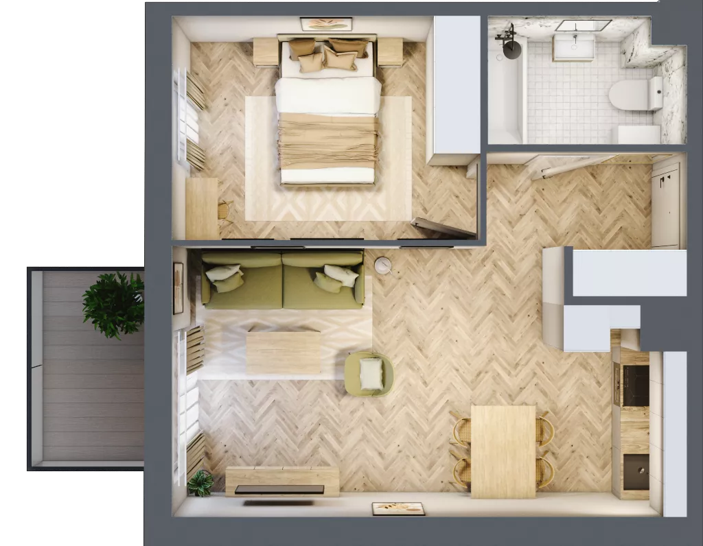 2 pokoje, mieszkanie 41,15 m², piętro 3, oferta nr 1.3.01, Osiedle Rytelska, Gdańsk, Orunia Górna-Gdańsk Południe, ul. Rytelska