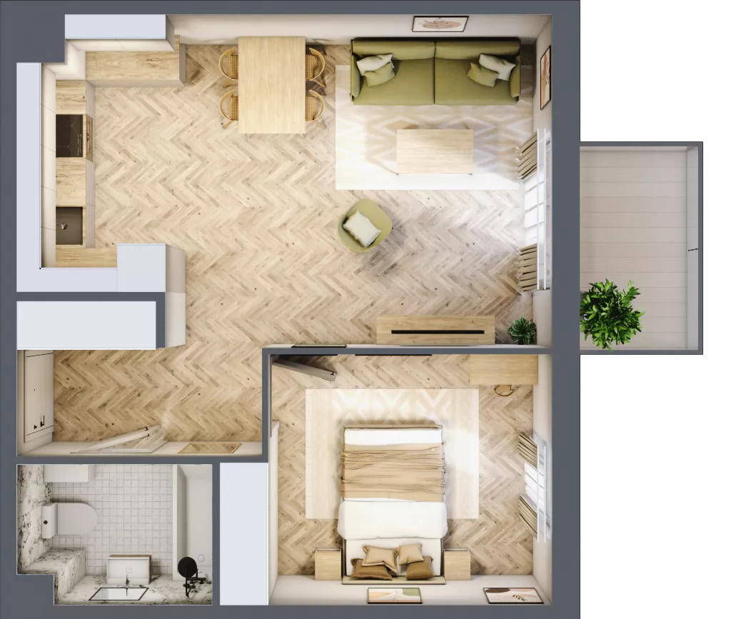 2 pokoje, mieszkanie 46,80 m², piętro 2, oferta nr 1.2.05, Osiedle Rytelska, Gdańsk, Orunia Górna-Gdańsk Południe, ul. Rytelska