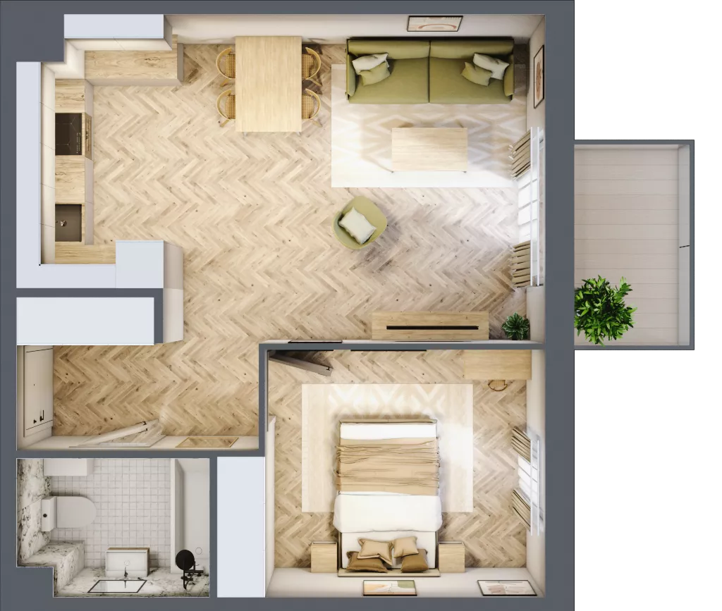 2 pokoje, mieszkanie 46,80 m², piętro 1, oferta nr 1.1.05, Osiedle Rytelska, Gdańsk, Orunia Górna-Gdańsk Południe, ul. Rytelska