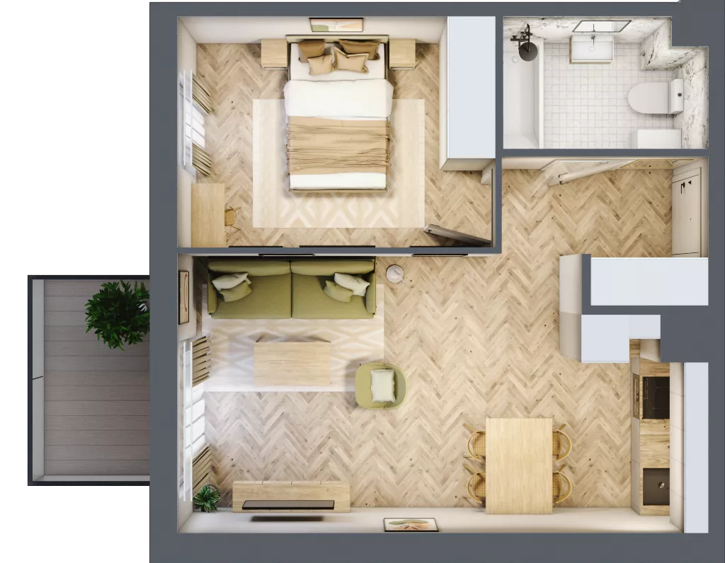 2 pokoje, mieszkanie 41,15 m², piętro 4, oferta nr 1.4.01, Osiedle Rytelska, Gdańsk, Orunia Górna-Gdańsk Południe, ul. Rytelska