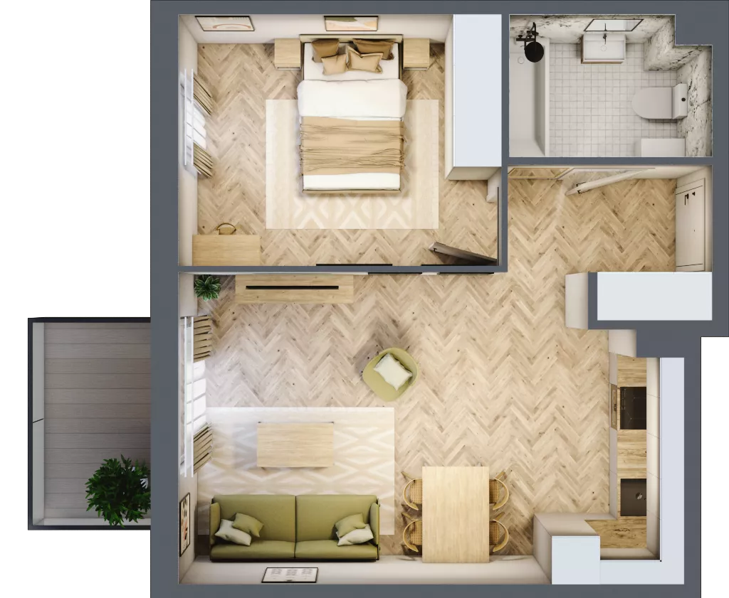 2 pokoje, mieszkanie 44,36 m², piętro 4, oferta nr 1.4.11, Osiedle Rytelska, Gdańsk, Orunia Górna-Gdańsk Południe, ul. Rytelska