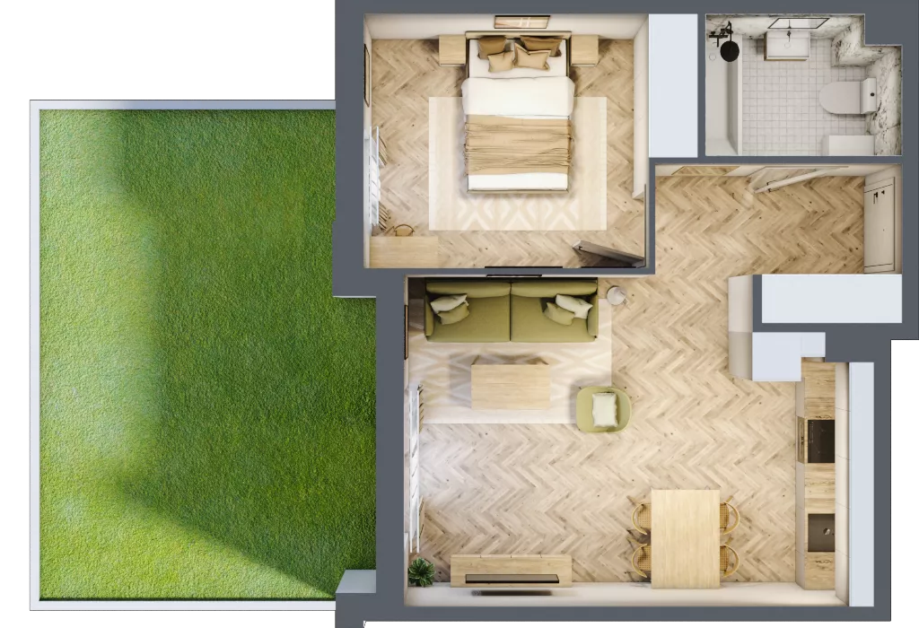 2 pokoje, mieszkanie 43,57 m², parter, oferta nr 1.0.08, Osiedle Rytelska, Gdańsk, Orunia Górna-Gdańsk Południe, ul. Rytelska