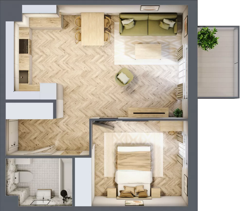 2 pokoje, mieszkanie 46,80 m², piętro 3, oferta nr 2.3.05, Osiedle Rytelska, Gdańsk, Orunia Górna-Gdańsk Południe, ul. Rytelska