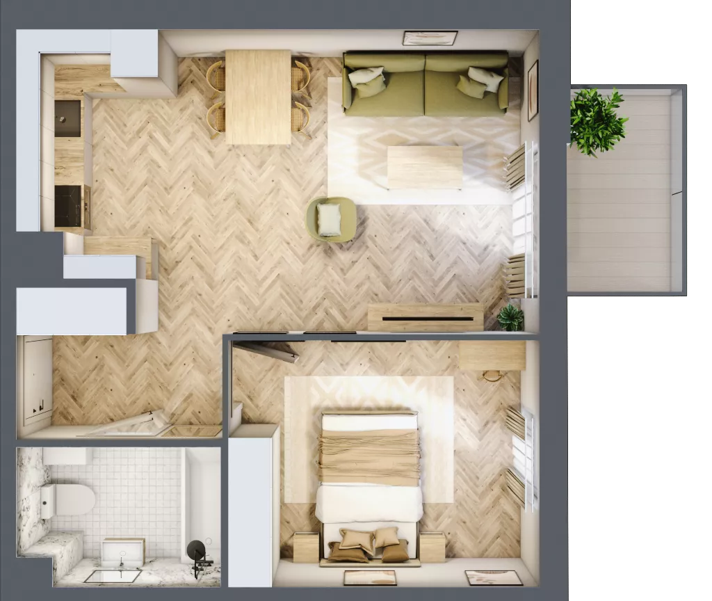 2 pokoje, mieszkanie 45,19 m², piętro 3, oferta nr 2.3.07, Osiedle Rytelska, Gdańsk, Orunia Górna-Gdańsk Południe, ul. Rytelska