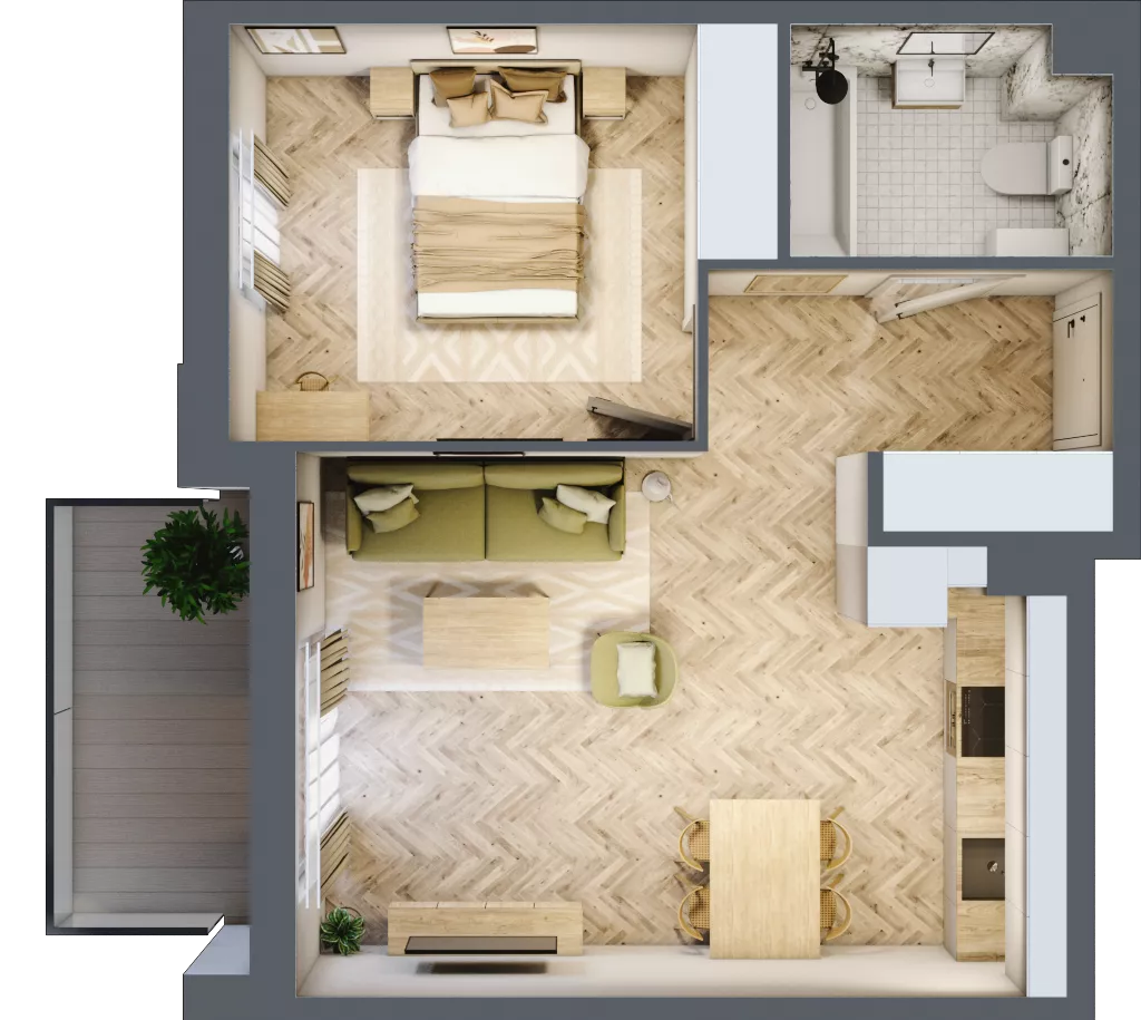 2 pokoje, mieszkanie 43,57 m², piętro 3, oferta nr 2.3.02, Osiedle Rytelska, Gdańsk, Orunia Górna-Gdańsk Południe, ul. Rytelska