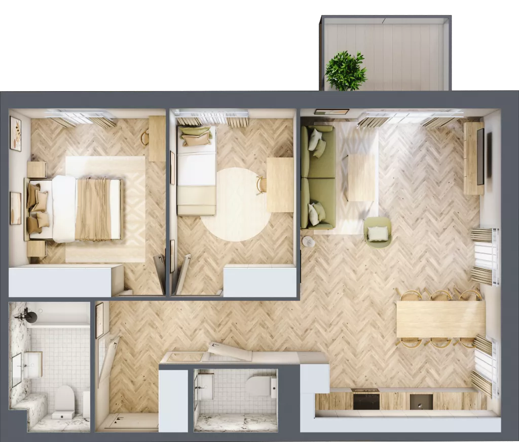3 pokoje, mieszkanie 64,21 m², piętro 2, oferta nr 2.2.03, Osiedle Rytelska, Gdańsk, Orunia Górna-Gdańsk Południe, ul. Rytelska