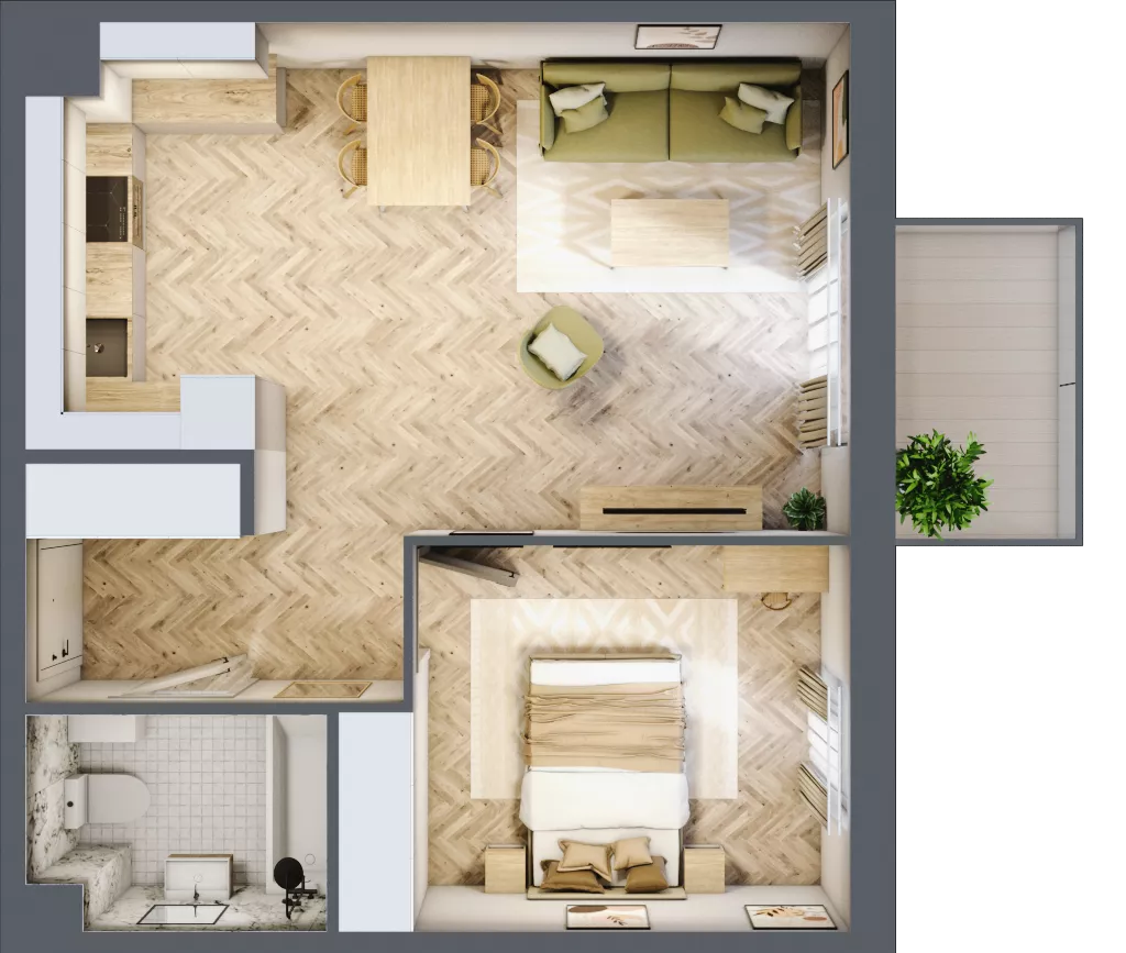 2 pokoje, mieszkanie 46,80 m², piętro 1, oferta nr 2.1.05, Osiedle Rytelska, Gdańsk, Orunia Górna-Gdańsk Południe, ul. Rytelska