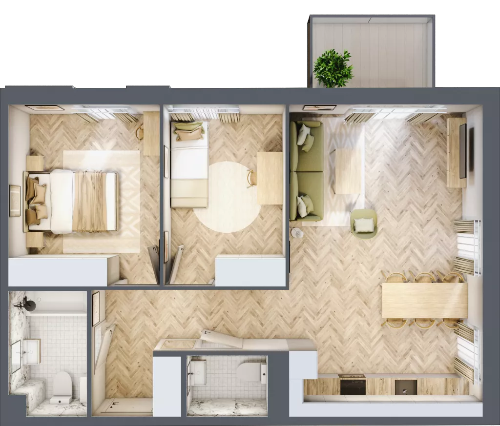 3 pokoje, mieszkanie 64,21 m², piętro 1, oferta nr 2.1.03, Osiedle Rytelska, Gdańsk, Orunia Górna-Gdańsk Południe, ul. Rytelska