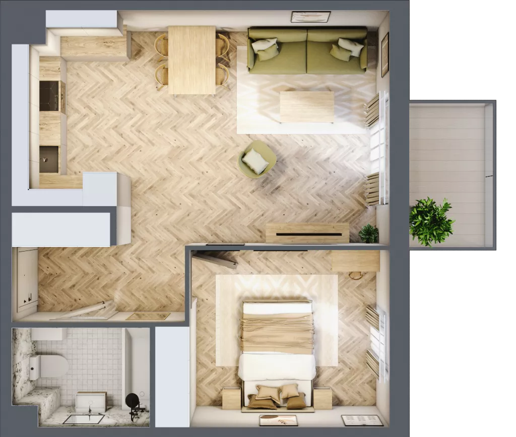 2 pokoje, mieszkanie 46,80 m², piętro 2, oferta nr 2.2.05, Osiedle Rytelska, Gdańsk, Orunia Górna-Gdańsk Południe, ul. Rytelska