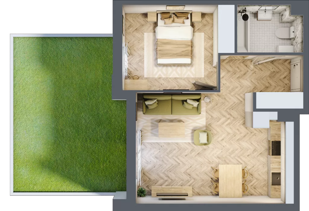 2 pokoje, mieszkanie 43,57 m², parter, oferta nr 2.0.07, Osiedle Rytelska, Gdańsk, Orunia Górna-Gdańsk Południe, ul. Rytelska
