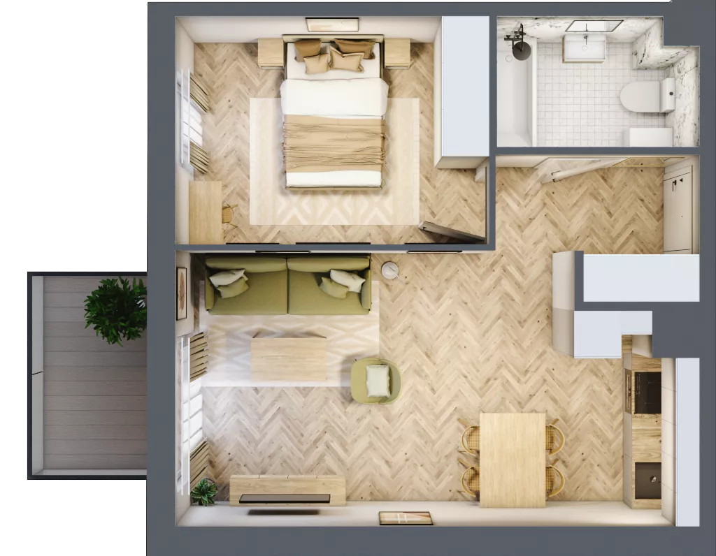 2 pokoje, mieszkanie 41,07 m², piętro 3, oferta nr 2.3.01, Osiedle Rytelska, Gdańsk, Orunia Górna-Gdańsk Południe, ul. Rytelska