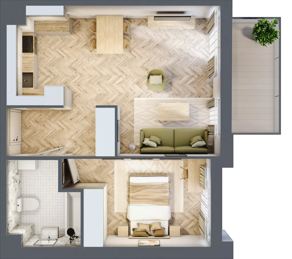 2 pokoje, mieszkanie 46,90 m², piętro 1, oferta nr 2.1.06, Osiedle Rytelska, Gdańsk, Orunia Górna-Gdańsk Południe, ul. Rytelska