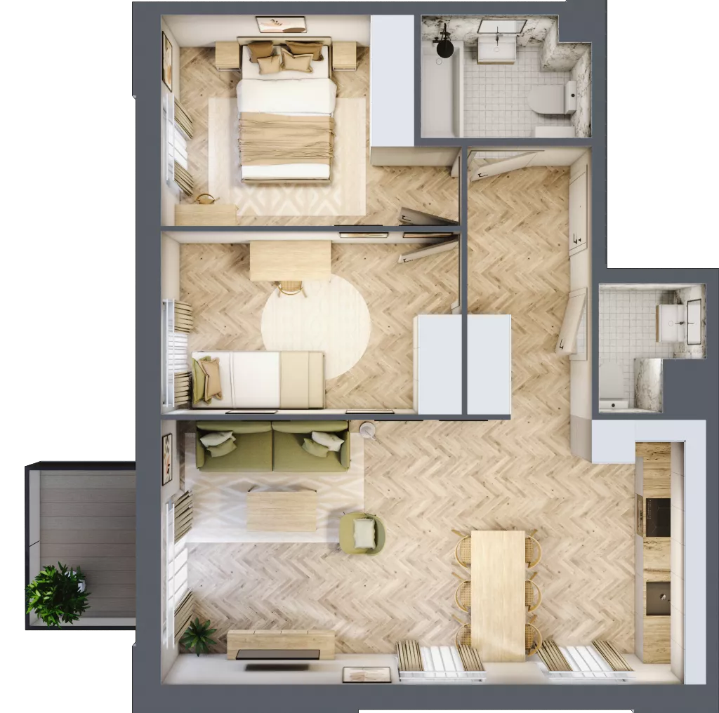 3 pokoje, mieszkanie 61,03 m², piętro 2, oferta nr 2.2.10, Osiedle Rytelska, Gdańsk, Orunia Górna-Gdańsk Południe, ul. Rytelska