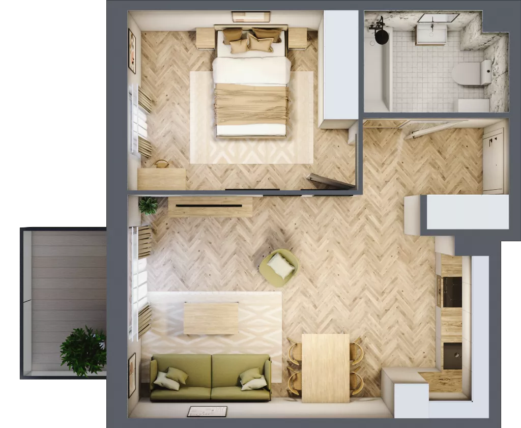 2 pokoje, mieszkanie 44,36 m², piętro 1, oferta nr 2.1.11, Osiedle Rytelska, Gdańsk, Orunia Górna-Gdańsk Południe, ul. Rytelska