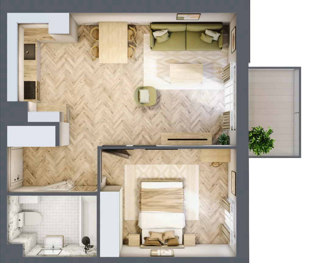 2 pokoje, mieszkanie 45,19 m², piętro 1, oferta nr 2.1.07, Osiedle Rytelska, Gdańsk, Orunia Górna-Gdańsk Południe, ul. Rytelska