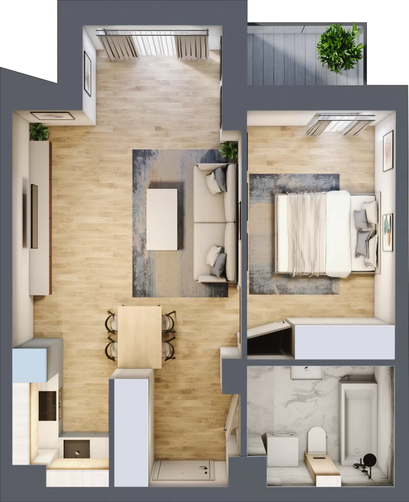 2 pokoje, mieszkanie 46,68 m², piętro 2, oferta nr A1.2.17, ATAL Grabiszyn, Wrocław, Gajowice, Fabryczna, ul. Grochowa