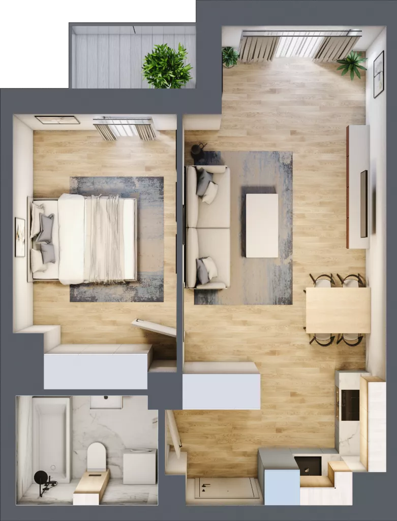 2 pokoje, mieszkanie 43,98 m², piętro 4, oferta nr A1.4.37, ATAL Grabiszyn, Wrocław, Gajowice, Fabryczna, ul. Grochowa