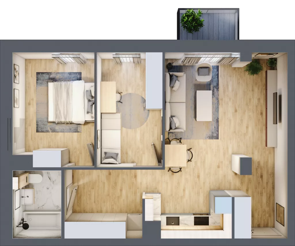 3 pokoje, mieszkanie 63,09 m², piętro 2, oferta nr A1.2.13, ATAL Grabiszyn, Wrocław, Gajowice, Fabryczna, ul. Grochowa