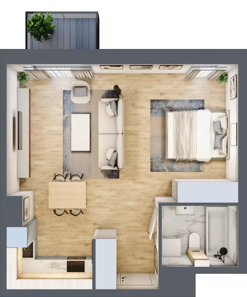 1 pokój, mieszkanie 43,39 m², piętro 1, oferta nr A1.1.1, ATAL Grabiszyn, Wrocław, Gajowice, Fabryczna, ul. Grochowa