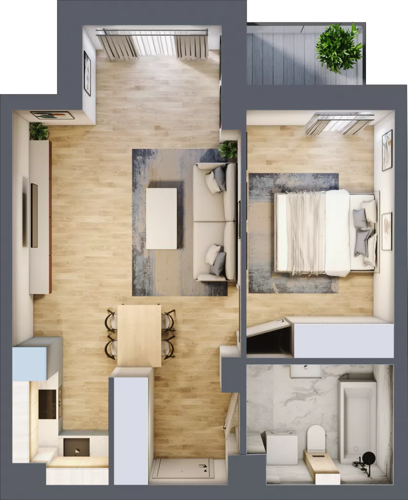 2 pokoje, mieszkanie 46,68 m², piętro 4, oferta nr A1.4.38, ATAL Grabiszyn, Wrocław, Gajowice, Fabryczna, ul. Grochowa