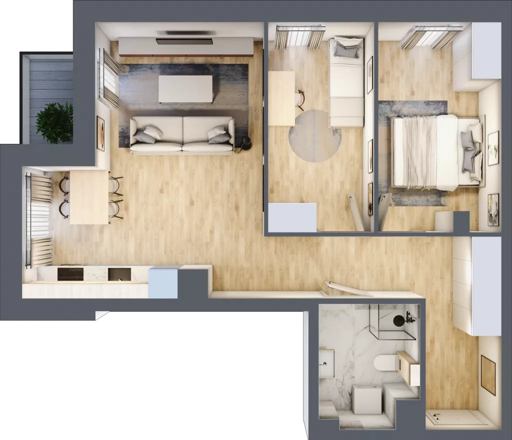 3 pokoje, mieszkanie 58,76 m², piętro 2, oferta nr A1.2.14, ATAL Grabiszyn, Wrocław, Gajowice, Fabryczna, ul. Grochowa