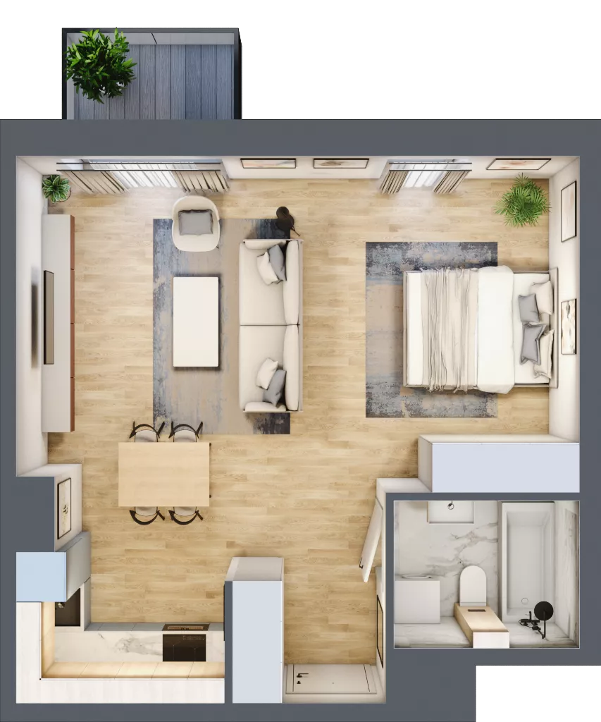 1 pokój, mieszkanie 43,39 m², piętro 5, oferta nr A1.5.44, ATAL Grabiszyn, Wrocław, Gajowice, Fabryczna, ul. Grochowa
