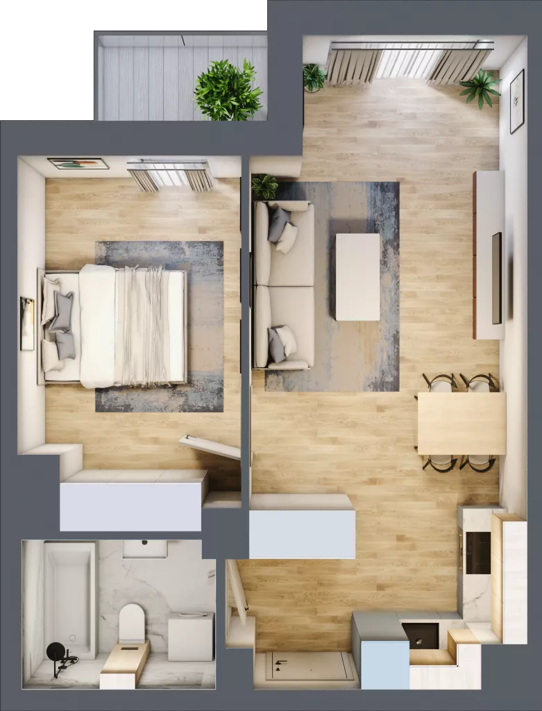2 pokoje, mieszkanie 43,98 m², piętro 1, oferta nr A1.1.5, ATAL Grabiszyn, Wrocław, Gajowice, Fabryczna, ul. Grochowa